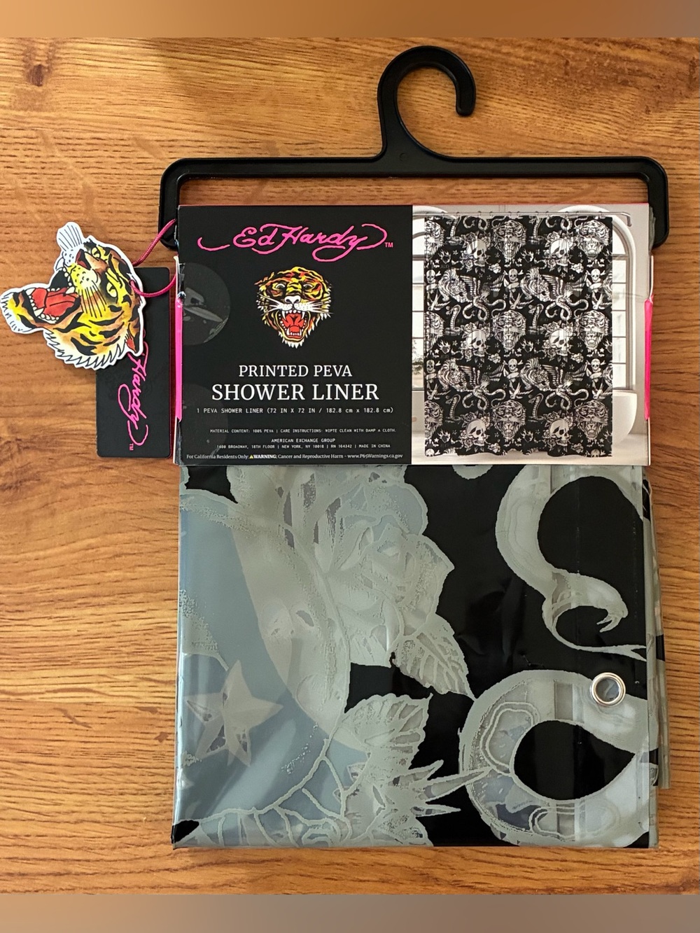 Ed Hardy Black & Gray Skulls Printed Shower Curtain / Liner